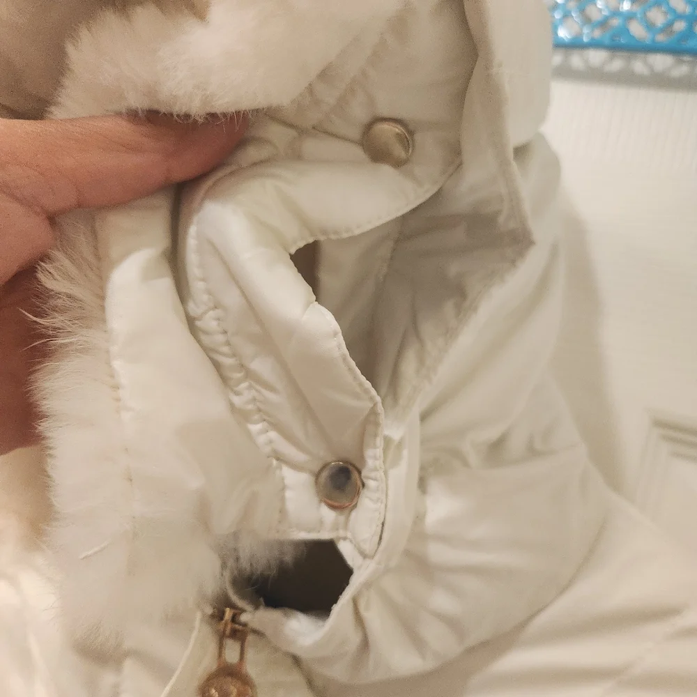 Versace fur trim hood down filled puffer jacket size 8/10/12?